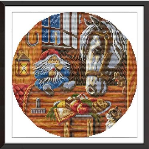 The dwarf fed the horse cross stitch kit aida 14ct 11ct count print canvas cross stitches needlework embroidery DIY handmade