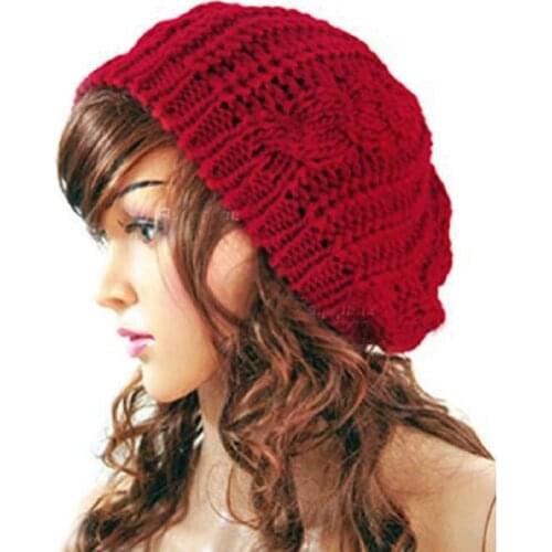 Clearance New Fashion Women Casual Knitted Baggy Beret Solid Knitting Hat Braided Beanie Hat Warm Winter Ladies Berets Hats