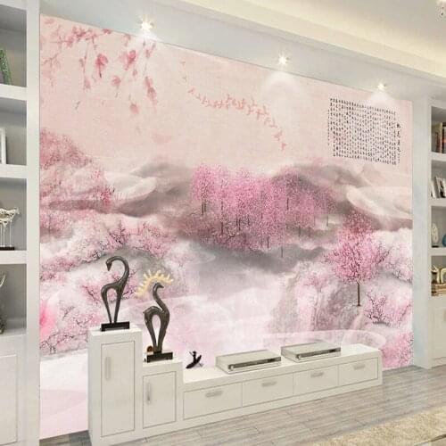 Custom Large Murals Wallpaper Chinese Hand-painted Peach Blossom Wall Cloth Bedroom Waterproof Eco-Friendly Papel De Parede 3 D