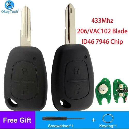 OkeyTech 2 Button Transponder ID46 Chip Remote Key For Renault 206 Traffic Master Vivaro Movano Kangoo Uncut 206/VAC102 Blade