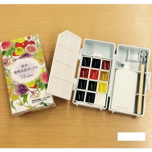 JapaneseOriginal Kuretake Solid Watercolor Paint Portable Sketching Set 12 14-Colors Transparent Water Color With Multi Tools
