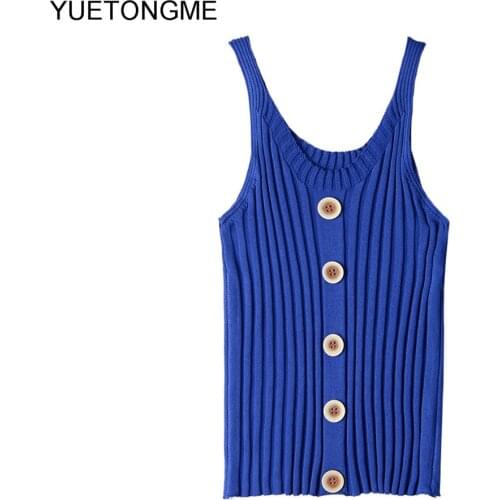Pajamas 2021 Summer New European and American Womens Button Vest Solid Color V-neck Sleeveless Vest Top