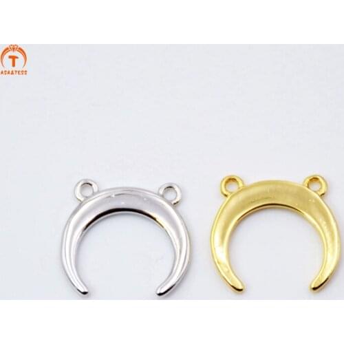ASA&TESS Crescent Moon Charm Gold and silver Plated Copper Double Horn pendant for necklace making