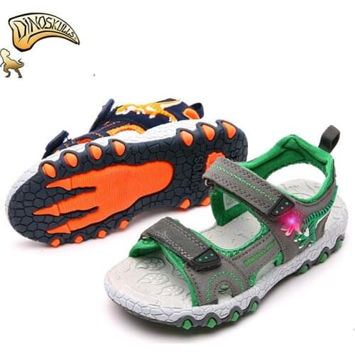 Dinoskulls Baby Boys Sandals Light Up Kids Shoes Summer 3D Dinosaur Anti-Slip Children Beach Shoes 2019 Casual Toddler Sandals