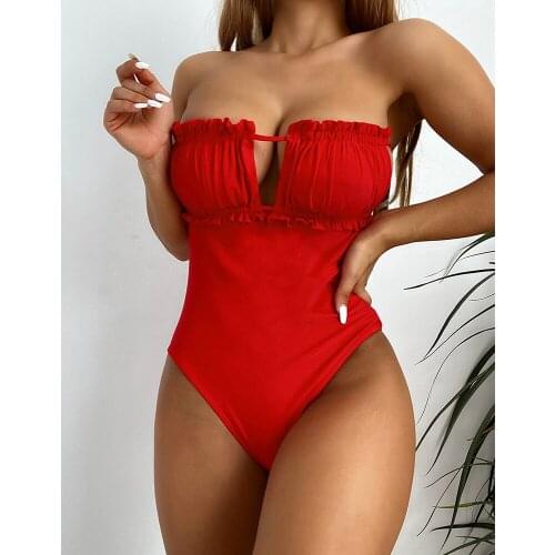 Sexy One Piece Swimsuit 2021 Holllow Out Swimwear Women Bodysuit Swimsuit Female Frilled Bathing Suit Summer Beach Wear Monokini