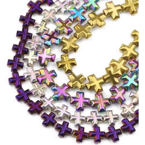 Blue,Gold,Green,Purple Cross Jesus Hematite Natural Stone Loose Beads For Jewelry Making Diy Bracelet Earring Pendant 6/8/10MM