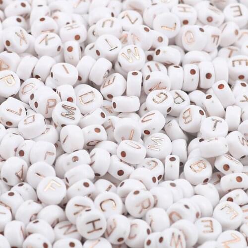 Mixed White Rose Gold Acrylic Letter Loose Beads Round 26 Alphabet Charms DIY Beads For Bracelet Necklace Jewelry Making 4x7mm