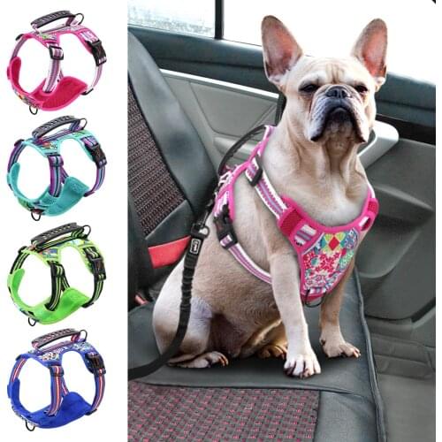 Reflective Dog Harness Nylon Print Dog Harness Mesh Padded Pet Vests for Medium Large Dogs Walking Training French Bulldog