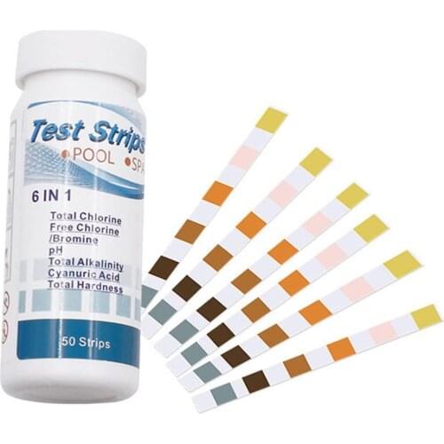 6 In 1 Swimming Pool SPA Test Strips Chlorine Bromine Alkalinity Acid Water Hardness PH Tester Paper Test Tool 50Pcs/Bottle