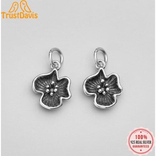 TrustDavis Real 925 Sterling Thai Silver Fashion Sweet Flower Charm Pendant Handmade DIY Accessories Jewelry Wholesale DZ319