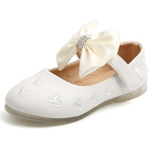 Baby Girl Shoes Girls Leather Shoes With Bow-knot Princess Toddlers Kids Flats Sweet Cute Dress Shoes For Wedding Party Show Hot