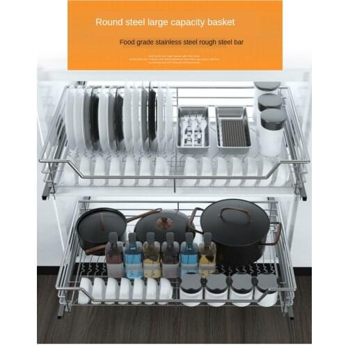 Pull Out Storage Rack Basket Kitchen Slide Cabinet 2-layer Stainless Steel Organizer Drawer Baskets Holder 600mm 700mm 800mm