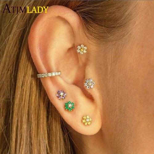 High quality 5A cubic zirconia cz colorful flower earring for women red pink green pastel color flowers fashion women jewelry
