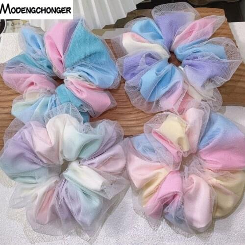 High Quality Oversized Scrunchies Polyester Material For Women Rainbow Color Elastic Hair Bands Ponytail Holder Hair Accessories