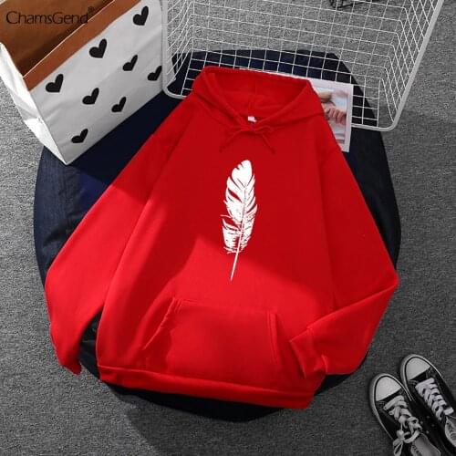 Women Harajuku Hoodie Ladies Hooded Feather Printed Casual Pullovers Girls Long Sleeve Autumn Winter Sweatshirt Plus Size