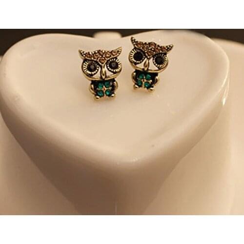 Charming Jewelry Accessories 1 Pair Western Rhinestones Inlaid Ancient Owl Shaped Woman Earrings 2017 Dropshipping
