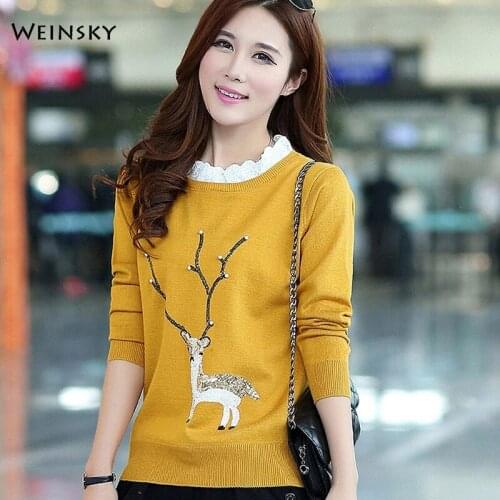 Women Knitted Sweater And Pullovers Full Sleeve Korean Style Fashion Embroidery Wool Sweaters Winter And Autumn 2019 New