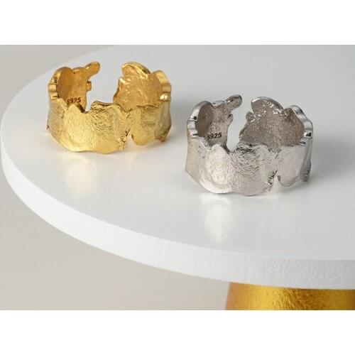 Burning wrinkle texture ring 925 sterling silver female ins cold wind fashion irregular opening ring