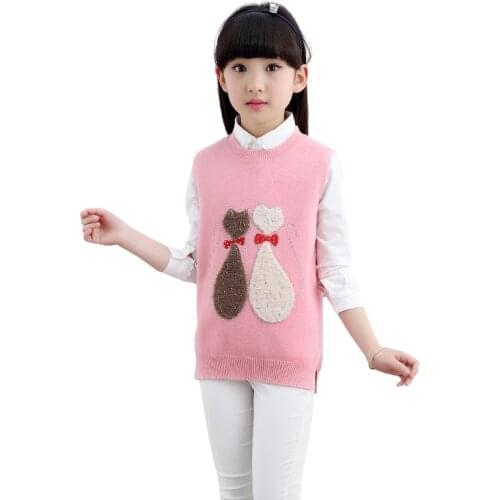 Girls Vests Waistcoat Childrens Cartoon Vest Girls Knitted Waistcoat For Girls Teenage Kids Vest Outerwear