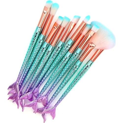 10Pcs Fish Tail Makeup Brush Set Powder Foundation Eyeshadow Eyelash Blending Blush Contour Make Up Brushes Kit Cosmetics