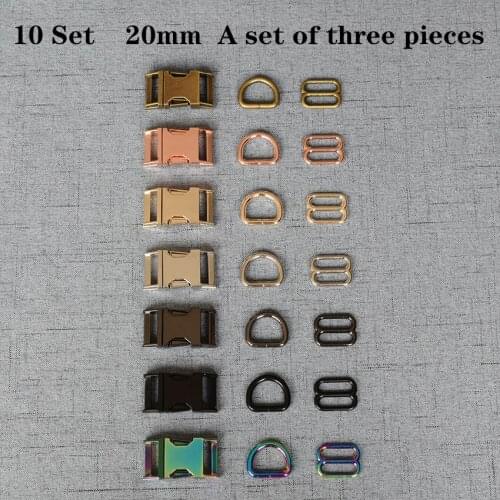 10 Set (B) 20mm Metal D Ring+Adjustable+Release Buckle DIY Dog Collar Accessory High Quality Plated Buckle 3JT20mm07B