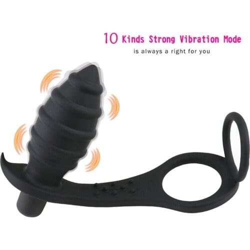 10 Speed Dual Ring Anal Vibrator Anal Beads Prostate Massager with Spiralling Butt Plug Anal Sex Toys for Men Sex Delay Product