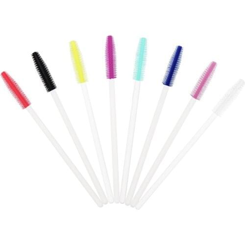 100 pcs Disposable Silicone Eyelashes Brushes white Handle Applicator Mascara Stick Brush Eyelash Extension women Makeup Tools