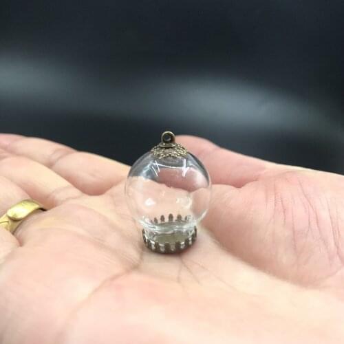 20x12mm clear glass globe bubble bronze tiny crown base beads cap glass vial pendant fashion necklace pendant glass dome 5pcs