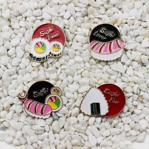 4 Style sushi rice balls Enamel Brooch Delicious Japanese food Sushi sashimi Lapel Pin Backpack jackets shirt badge gift