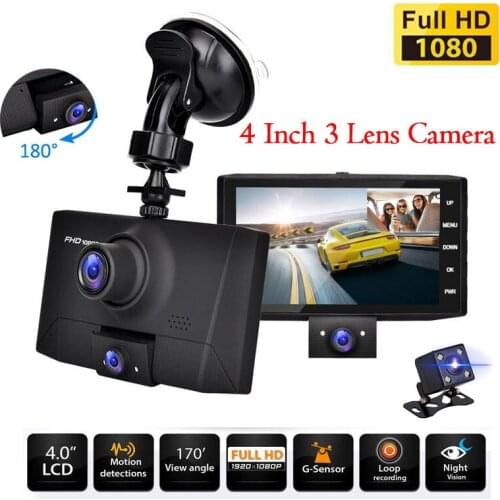 4 Inch 1080P FHD Dashcam Night Vision G-Sensor Rear View Car Dvrs 3 Camera Lens Auto Video Registrars