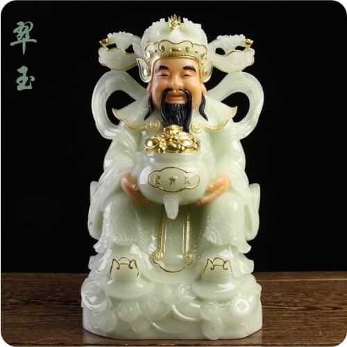 Asia High grade jade God of wealth Buddha statue HOME company shop Worship bring money GOOD luck CAI SHEN buddha gilding statue