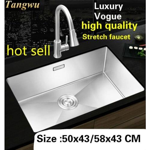 Free shipping Household kitchen manual sink single trough stretch faucet food grade 304 stainless steel hot sell 50x43/58x43 CM