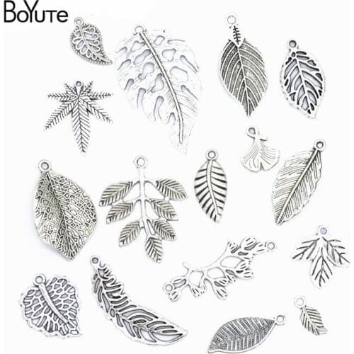 BoYuTe Factory Direct Wholesale Mix 16 Styles Tibetan Silver Leaf Pendant Diy Metal Alloy Jewelry Accessories