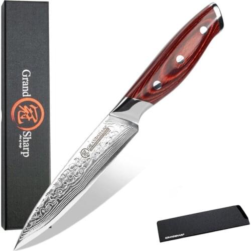 GRANDSHARP 5 Inch Damascus Kitchen Knives Utility Knife vg10 Japanese Damascus Steel Chef Cooking Tools Kitchenware Gift Box