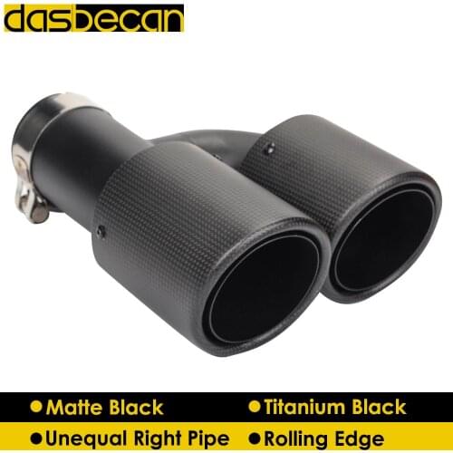 Dasbecan Car Dual H Model Muffler Titanium Exhaust Tips Unequal Matte Carbon Fiber Exhaust Pipe Right Rolling End Tip Universal