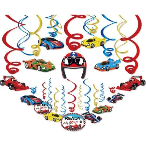 Baby Shower PVC Cartoon Racing Car Wall Spirals DIY Ceiling Hanging Swirls Racer Kids Party Favor Happy Birthday Party Dcoration