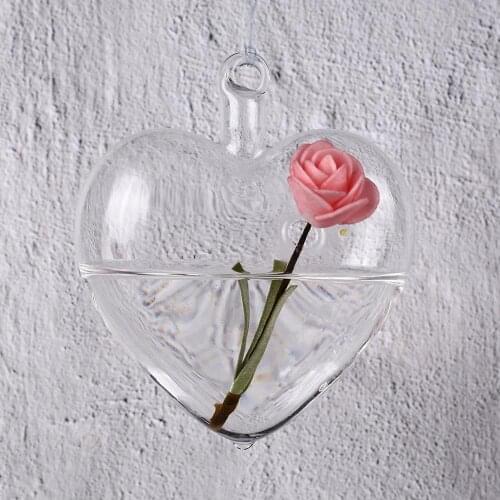 Heart-Shaped Pot DIY Transparent Glass Bottle Decor Flower Plant Hanging Vase Container Wedding Table Home Ornament 10X11cm