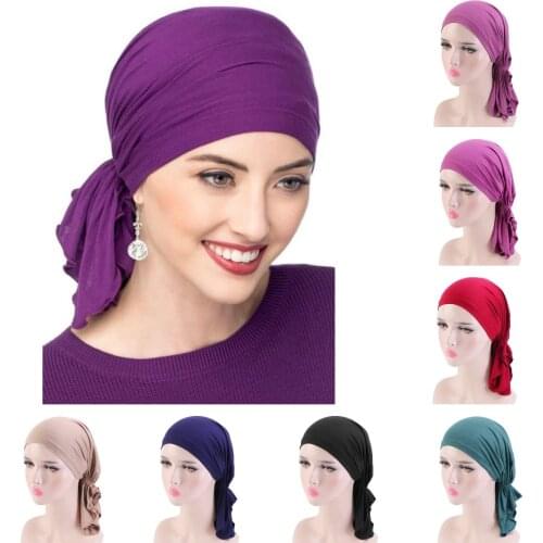 Helisopus Muslim Bamboo Cotton Pre-Tied Scarf Chemo Bonnet Caps New Women Hair Accessories Headscarf Wrap Pirate Hat Headwear
