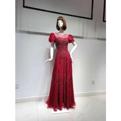 Red O-Neck Eveningdress Sexy Gowns For Women long Luxury 2020 Party Wedding New1605 For Women Wedding Party Graduation Formal