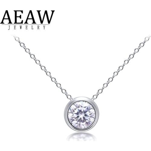 D color Round Excellent Cut Moissanite Pendant Bezel Setting 1CARAT 6.5MM Gift for Women Pendant Necklace Plated 14K White Gold