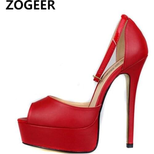 Summer Sandals Women Sexy 16cm Extreme High Heel Peep Toe Platform Pumps Red Black Party Wedding Party Shoes Woman Big Size 45