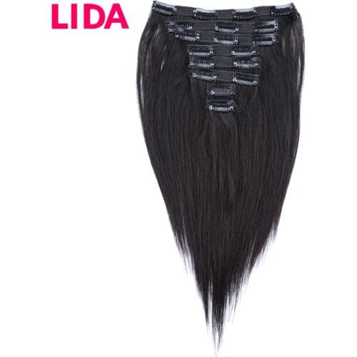 Lida Hair Brazilian Straight Hair Clip In Non-Remy Human Hair Extensions Pieces/Set Full Head 110g 120g For Women