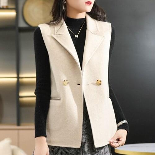 MeetMetro 100% Wool Women Wool Vest Fashion Women Woolen Vest Sleeveless Autumn Warm Wool Cashmere Vests Solid Turn-down Collar