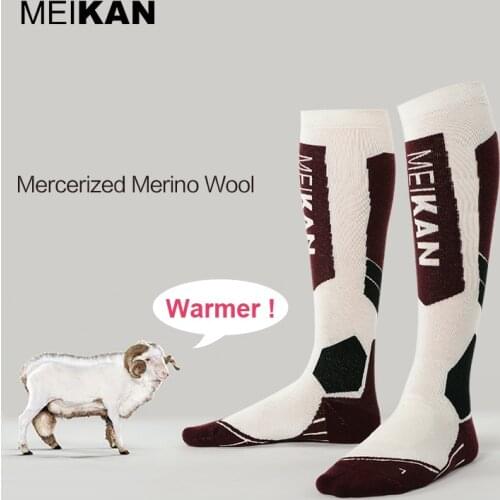 MKSK High Quality Professional Woman Mercerized Merino Wool Female Skiing Socks Outdoor Thicken Terry Warm Knee High Long Socks