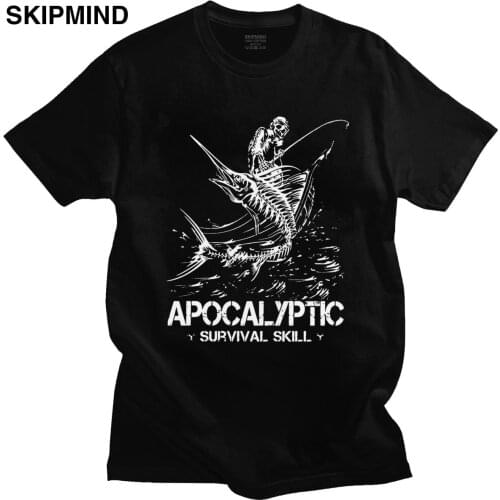 Fashion Marlin Fishing Apocalyptic T shirt Mens O-neck Short Sleeve Fish T-shirt Fathers Day Fisherman Summer Tshirt Cotton Top