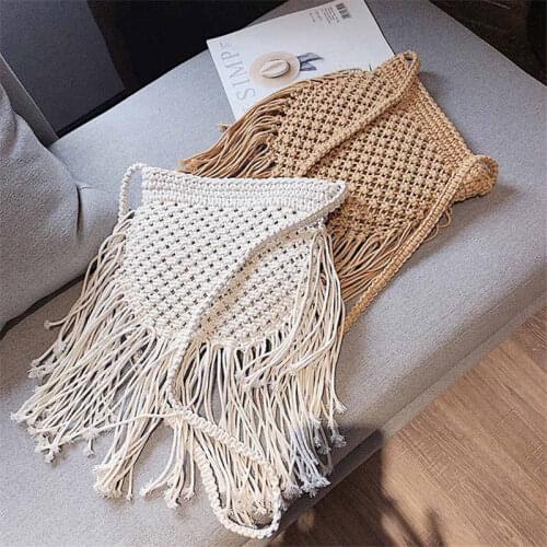 Fashion tassel straw bag cotton thread fan crossbody woven beach bag wild casual handbag