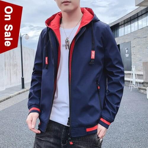 Fashion Spring Jacket Coat Men Young Boy Hooded Outerwear Male Classic Slim Fitted Clothing Size M-4XL Black Grey Blue #1816