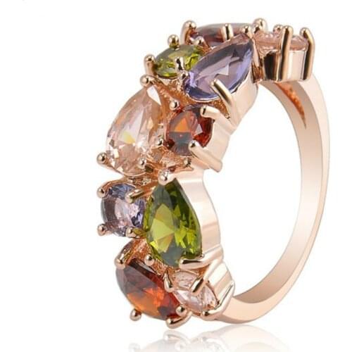 Fashion Luxury Seven-color Crystal Ring Cube Zirconia Engagement Ring Anti-allergic Copper plated Wedding Ladies Ring