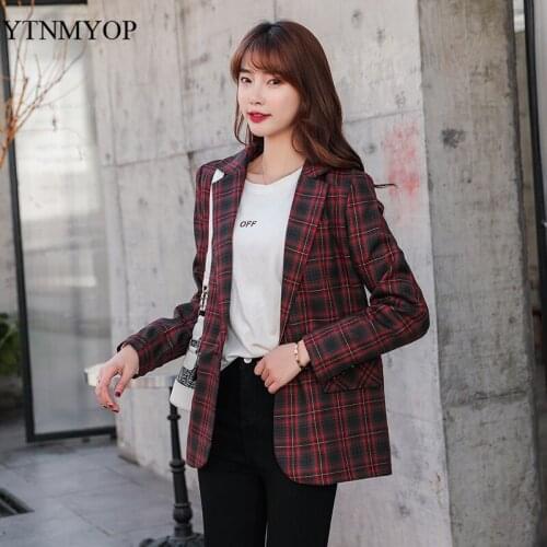 Fashion Plaid Blazer Women Spring One Button Jackets For Women Slim Office Lady Coat Autumn Outerwear Clothing YTNMYOP