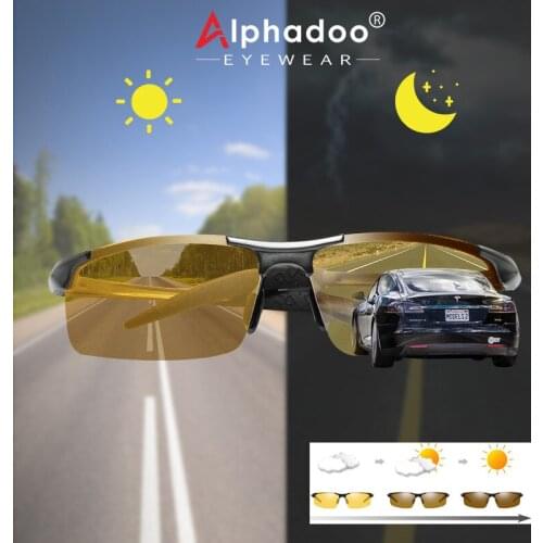 Alphadoo 2021 Aluminum Rimless Photochromic Sunglasses Men Polarized Day Night Driving Glasses Chameleon Anti-Glare A808